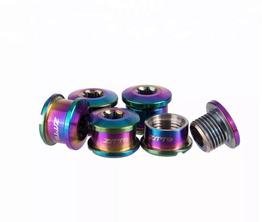 Titanium Crankset Chainring Bolts Rainbow Oil Slick 5mm Ztto